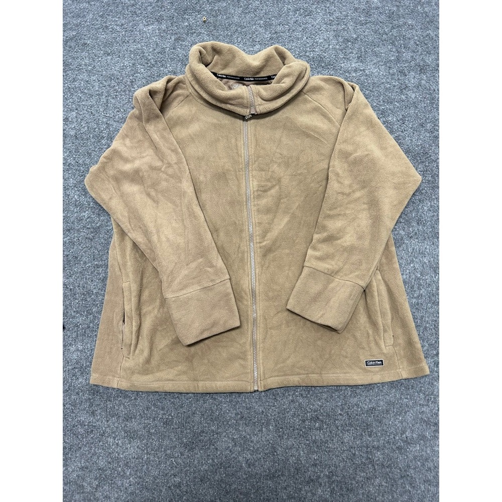 Calvin Klein Jacket Womens Size 3X Tan Brown Fleece Full Zip Mock Neck Active